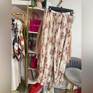 Floral Print Cream Wide-Leg Victorian pants